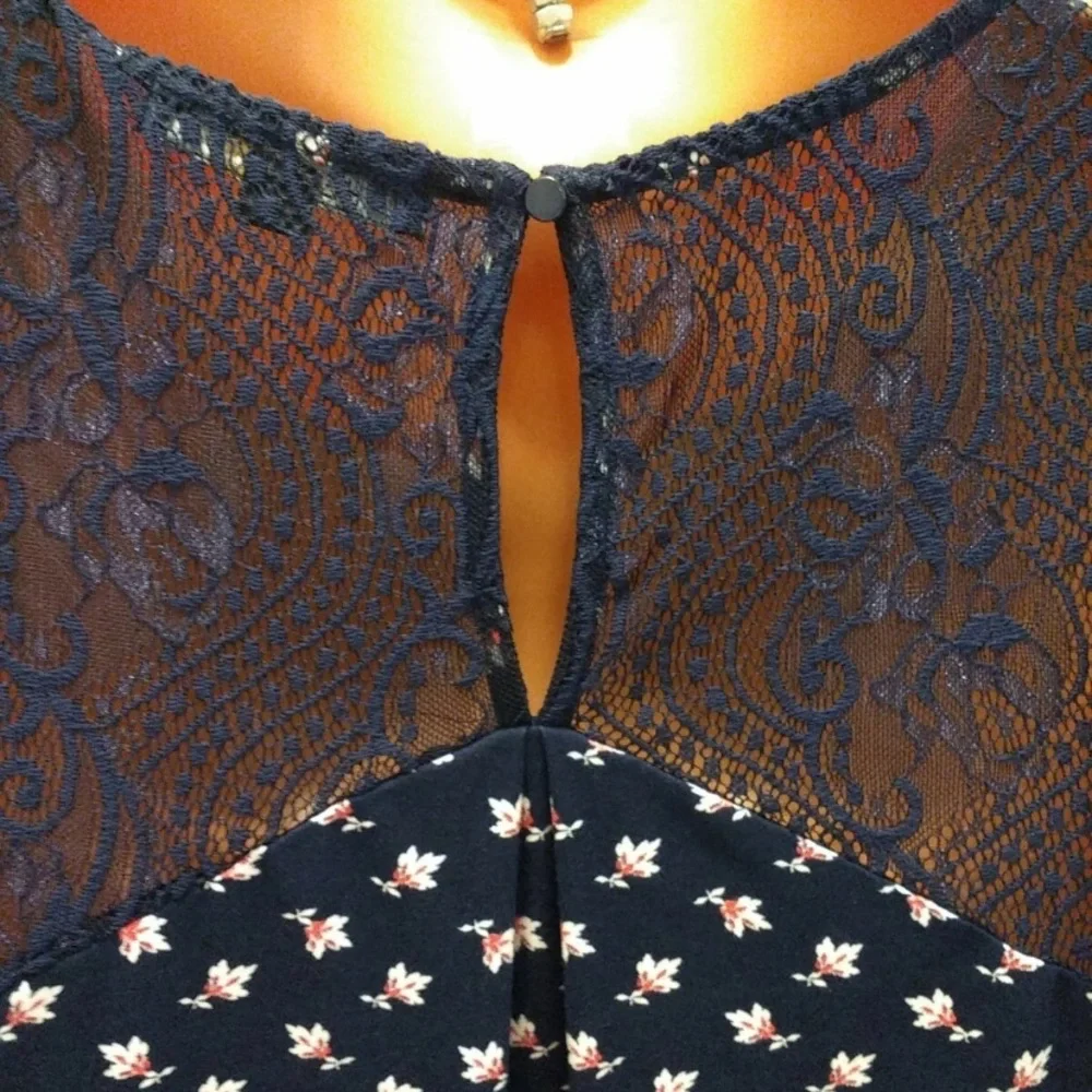 Heart Soul Navy Blouse with Lace Sleeves